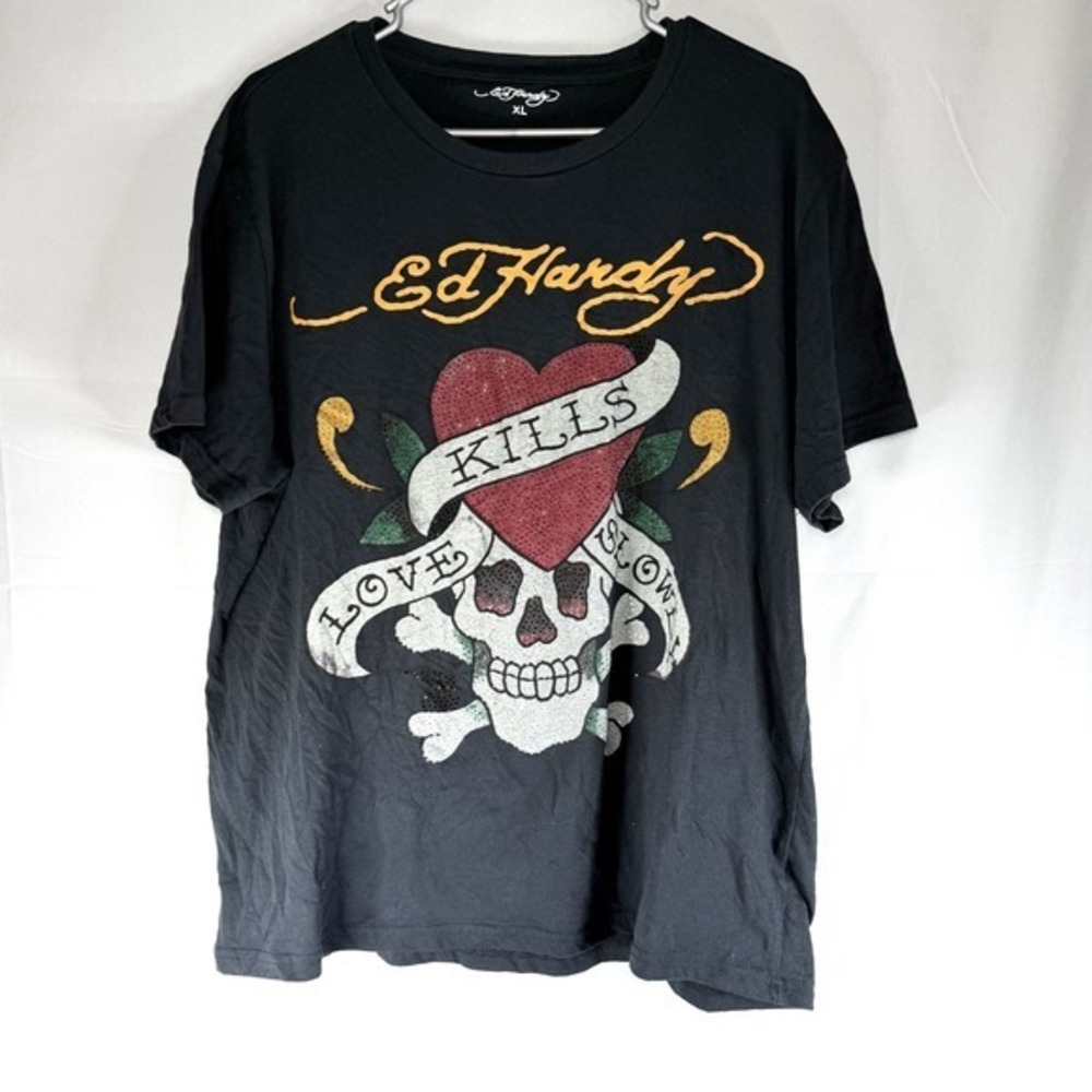 Vintage Y2K Ed Hardy by Christian Audigier "Love Kills Slowly"  T-Shirt (XL)